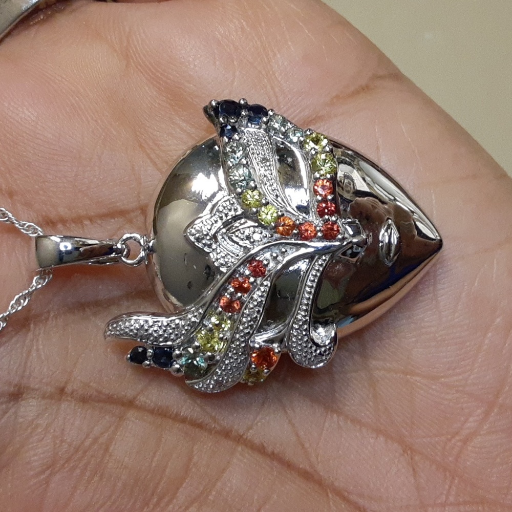925 Genuine Multi Sapphire Mask Pendant with Chain. FIRM. - Picture 1 of 13